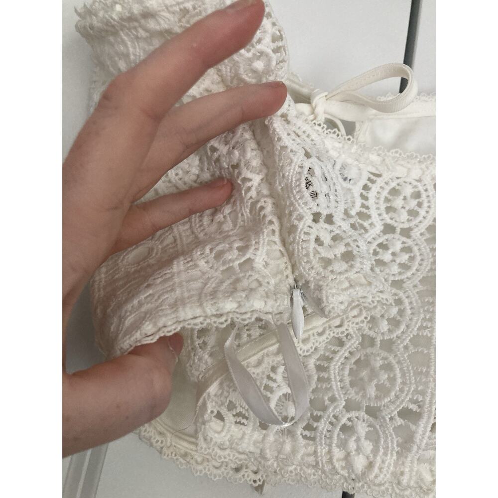 Super Down White Lace Festival Boho Beach Crop Top Tie Front Bralette Size M - Picture 5 of 7